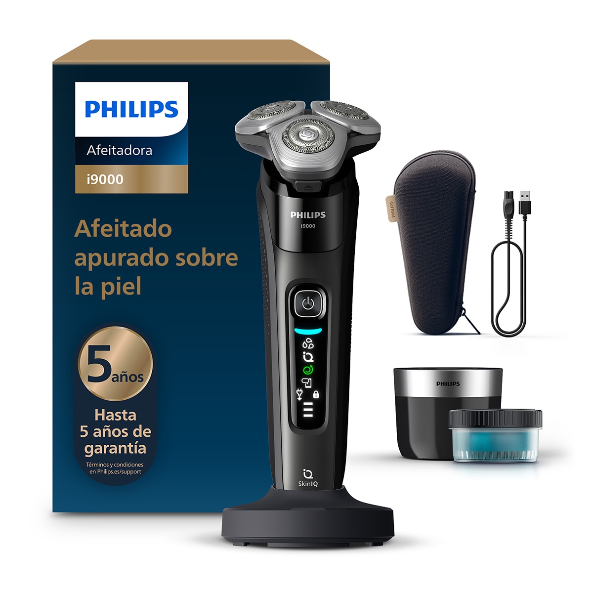 Afeitadora eléctrica Philips i9000, máquina de afeitar hombre en seco y mojado, centro de limpieza, base carga 8