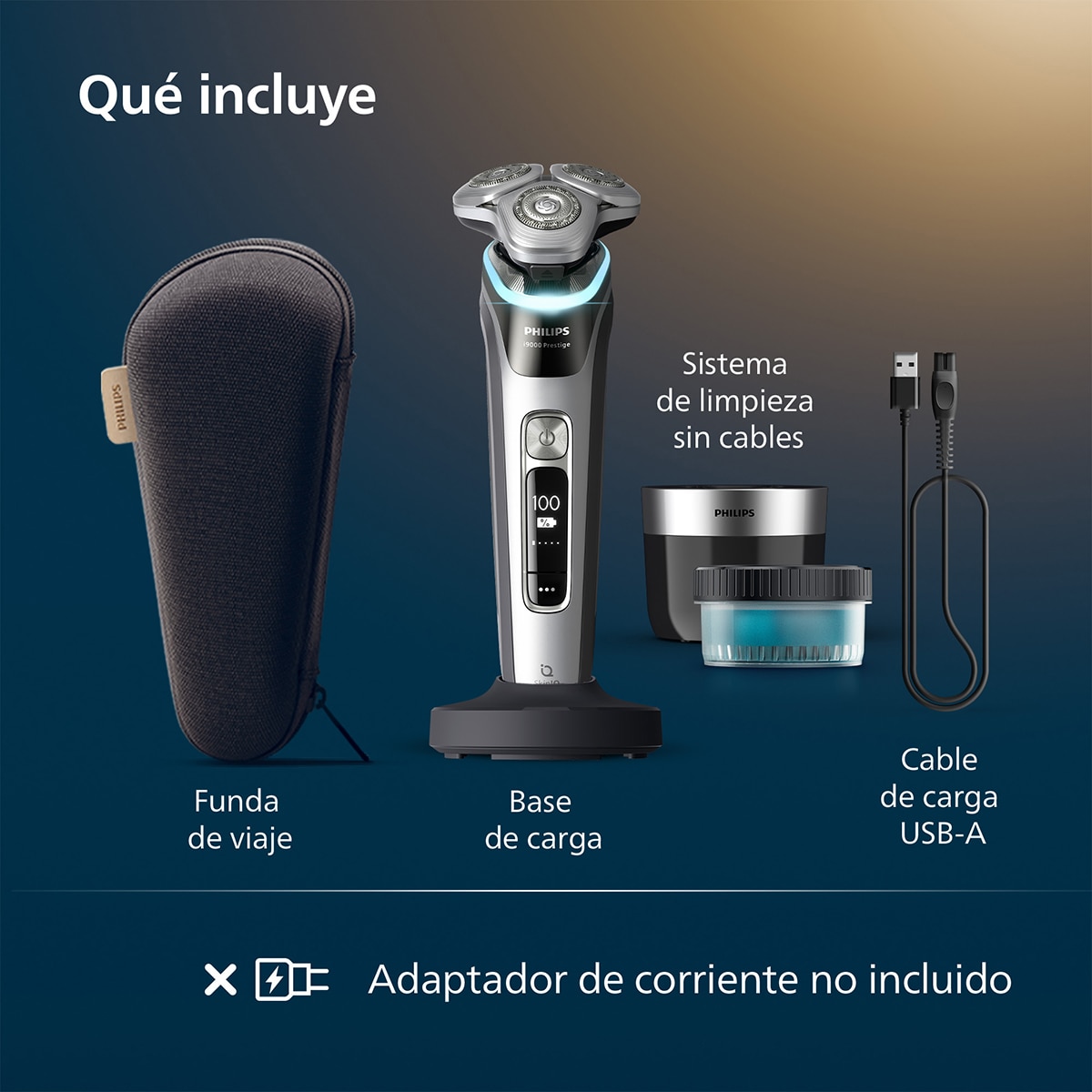 Afeitadora eléctrica Philips i9000 Prestige, máquina de afeitar hombre en seco y mojado, base de carga, estuche de viaje, centro de limpieza 8