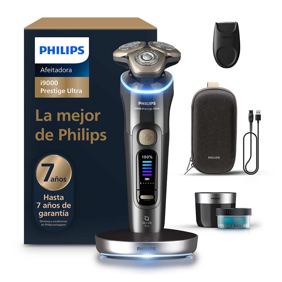 Afeitadora eléctrica Philips i9000 Prestige Ultra, máquina de afeitar hombre en seco y mojado, 5 modos de afeitado, centro de limpieza 6