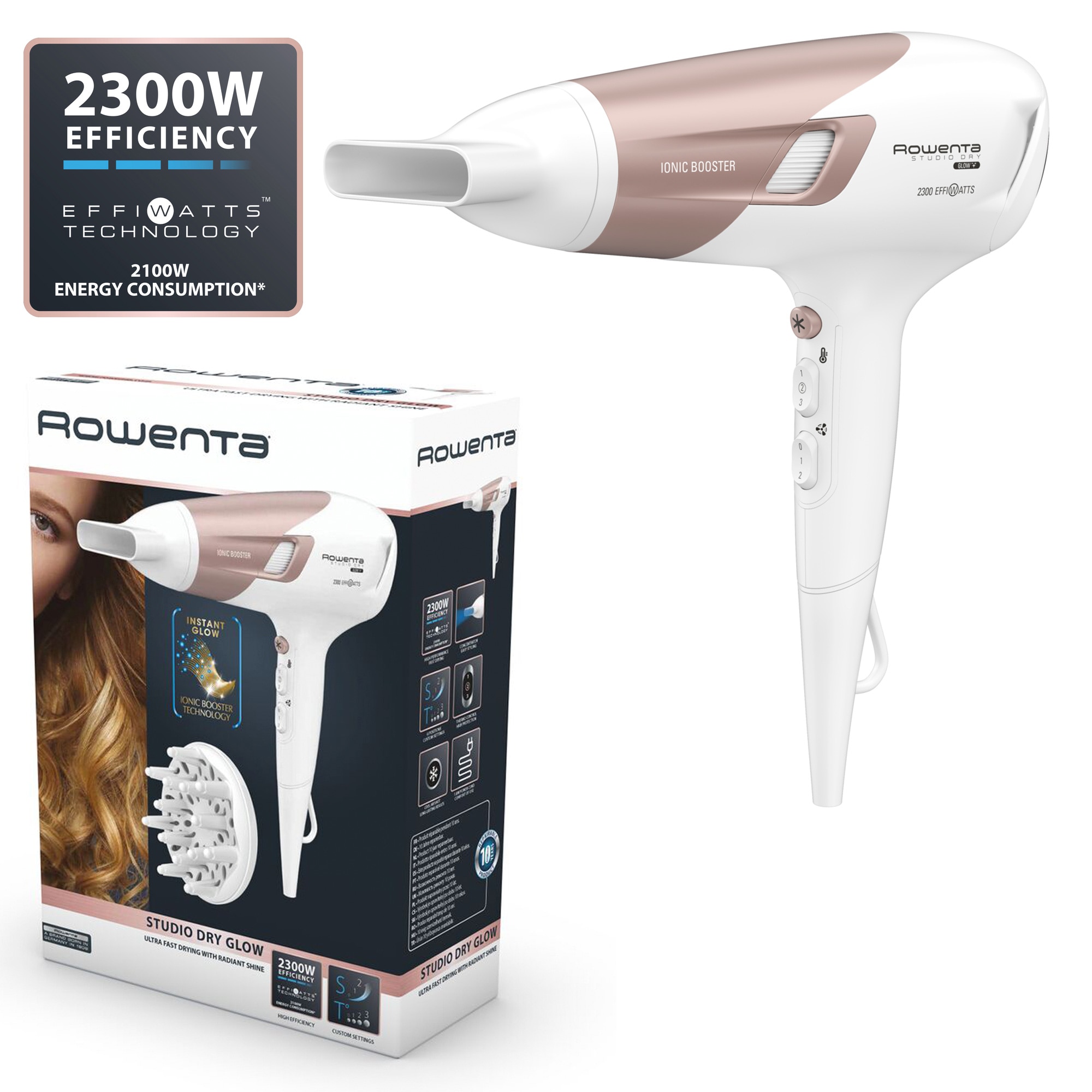 Secador de pelo Rowenta CV5830F0 Studio Dry Glow con tecnología iónica Blanco-9