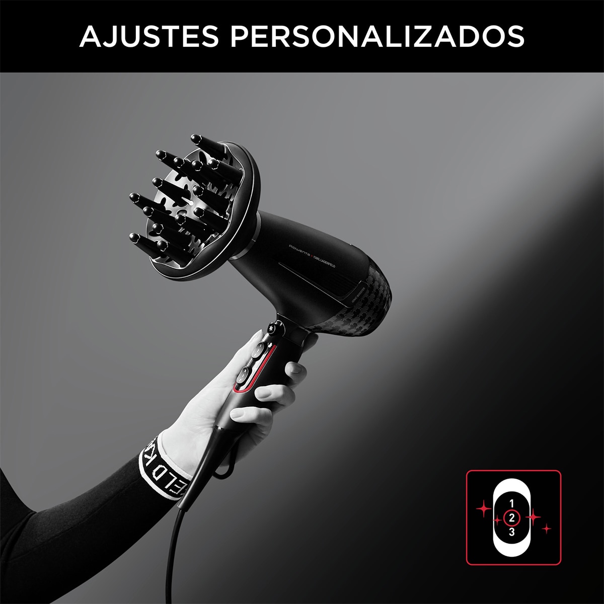 Secador de Pelo Rowenta K/Pro Stylist por Karl Lagerfeld CV887L Recubrimiento Keratin & Glow - Negro Negro-5
