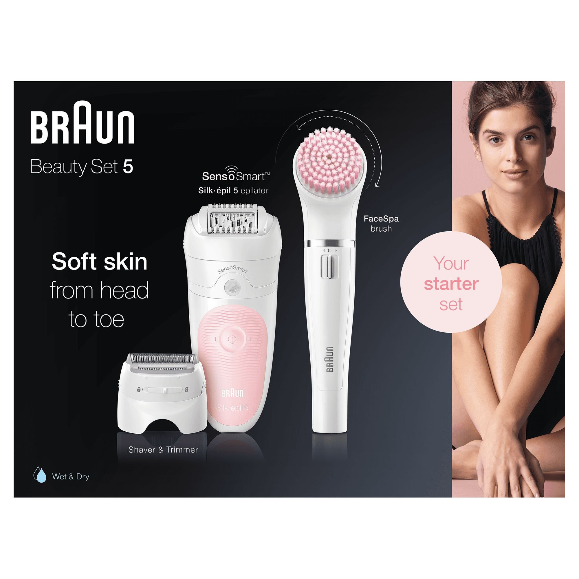 Depiladora para mujer Braun Silk-épil Beauty Set 5 5/885 Sensosmart 4 en 1 Blanco/Rosa-6