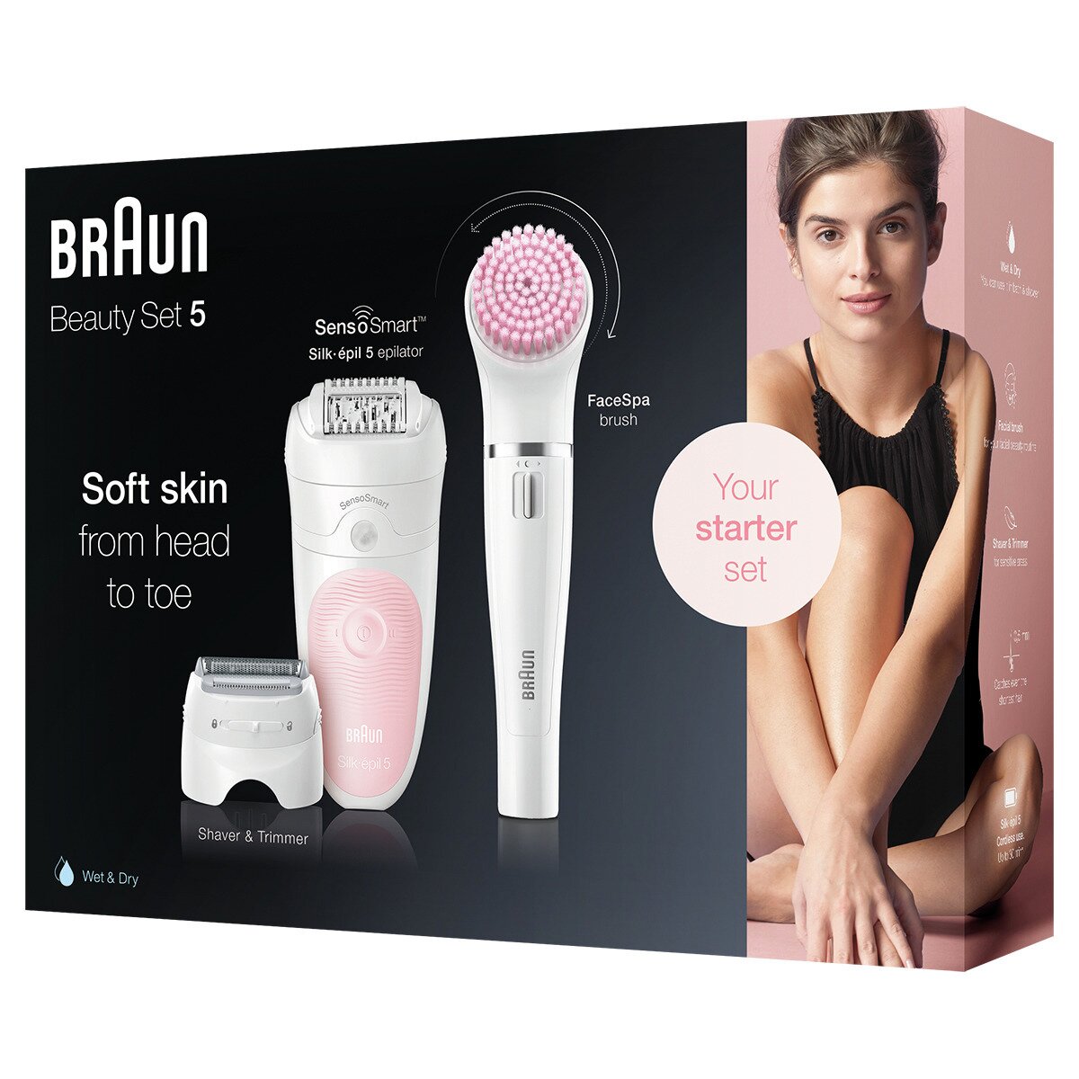 Depiladora para mujer Braun Silk-épil Beauty Set 5 5/885 Sensosmart 4 en 1 Blanco/Rosa-7