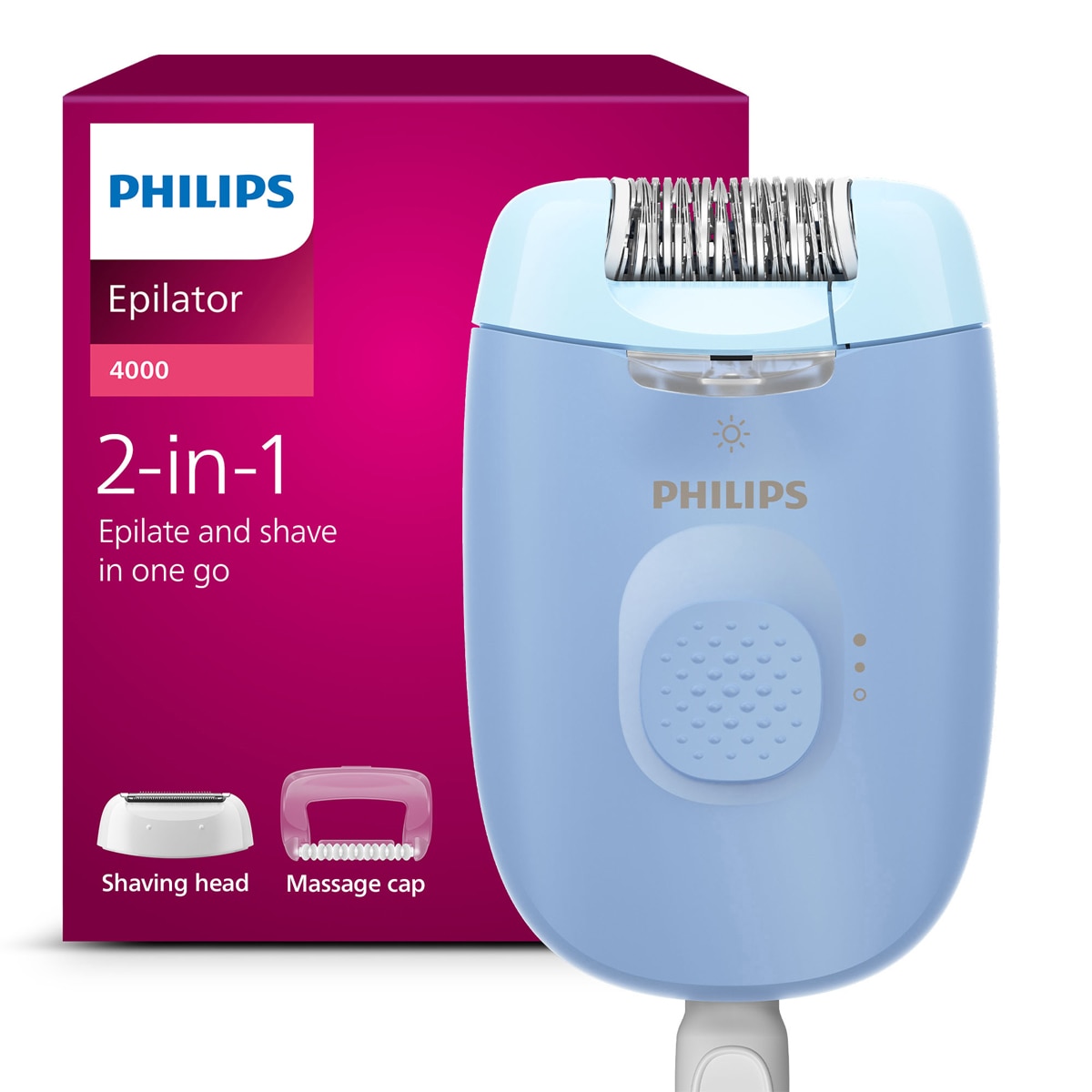 Depiladora eléctrica Philips S4000, BRE247/00, con luz led, compacta - Azul Azul-2