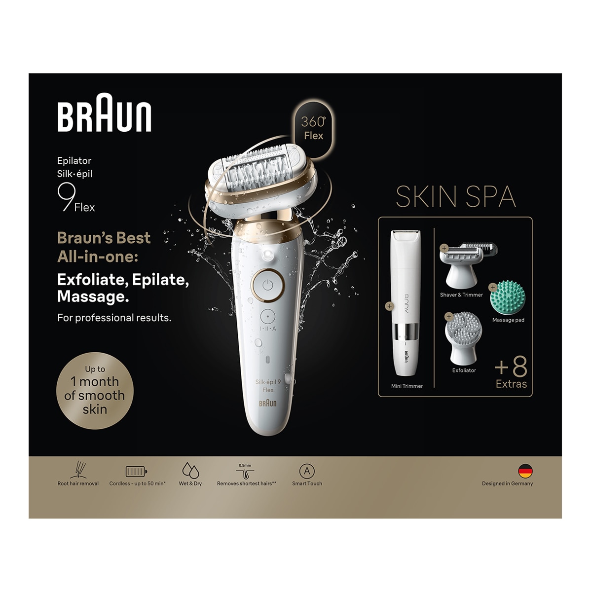 Imagen 8 de Depiladora eléctrica Braun 9-481 3D Silk·épil 9 Flex SkinSpa - Dorado Dorado