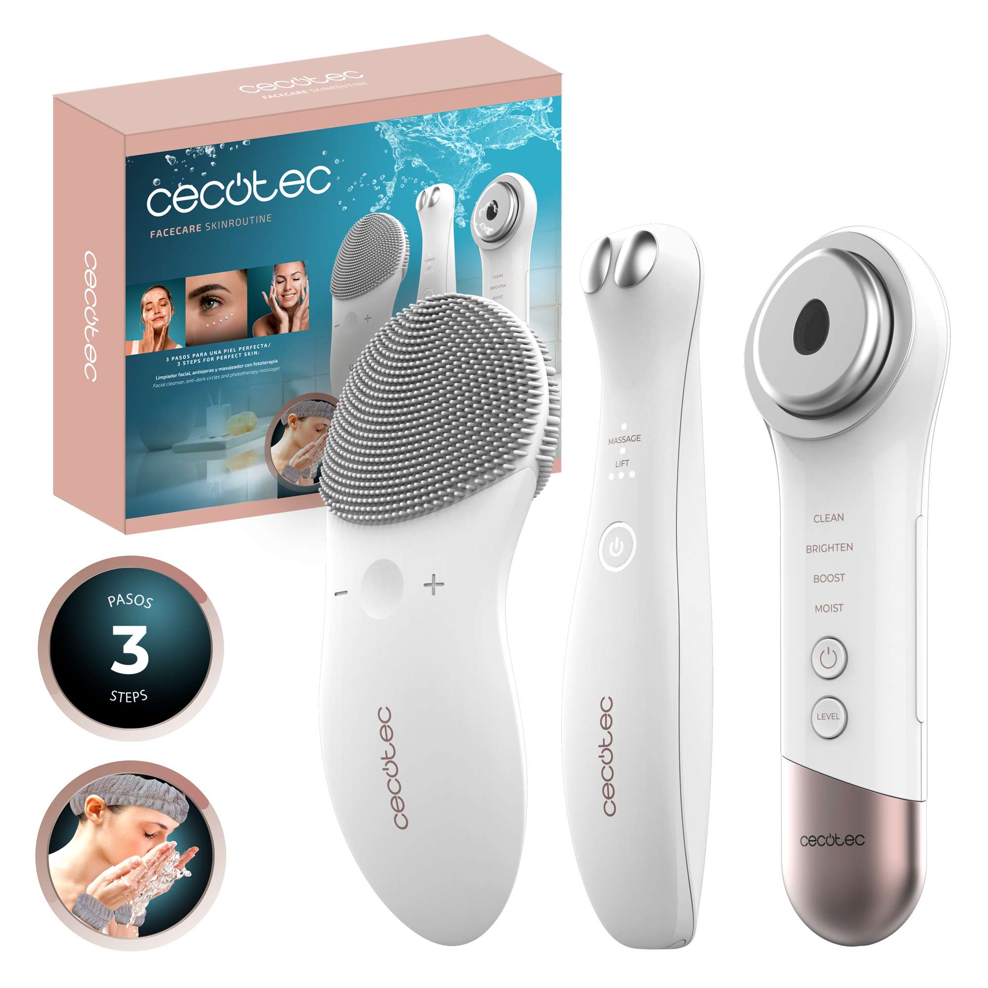 Limpiador facial Cecotec FaceCare SkinRoutine con dispositivo antiojeras Blanco-3