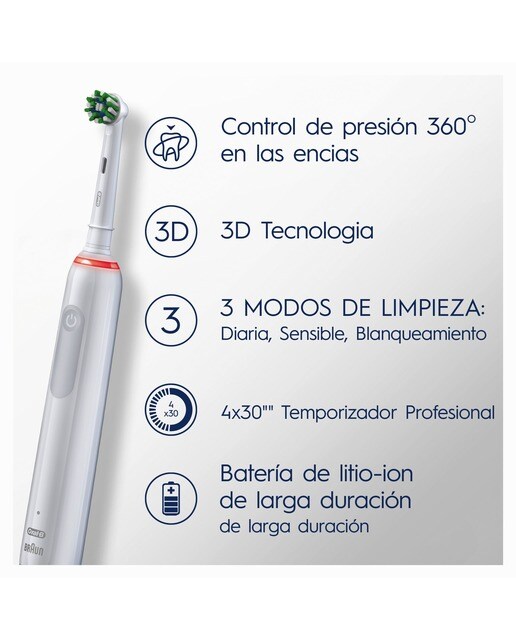 Imagen 5 de Cepillo de dientes eléctrico Oral b - Braun Pro 3 3500 con control de presión - Blanco Blanco