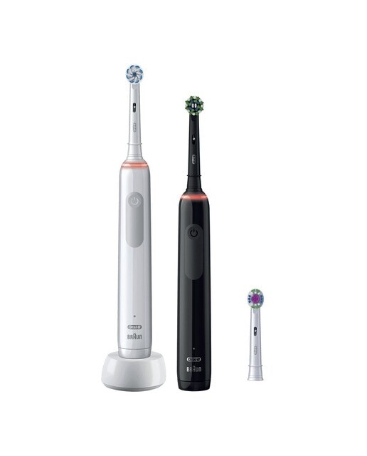 Pack 2 cepillos de dientes eléctricos Oral b - Braun Pro 3 3900 con control de presión Blanco / Negro-1