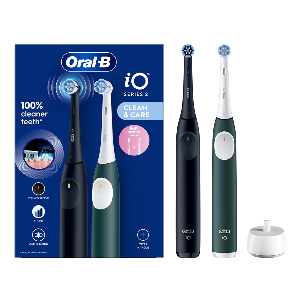 Pack 2 cepillos de dientes eléctricos Oral-B iO 2 DUO con 2 cabezales Negro / Verde-2