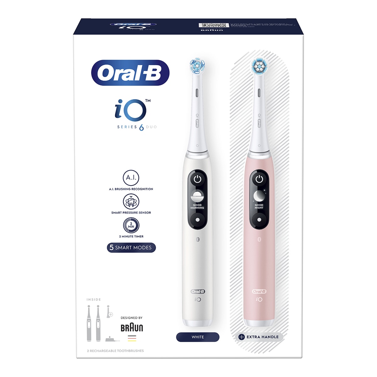 Pack 2 cepillos de dientes eléctricos Oral-B iO 6 con pantalla y 3 cabezales de recambio Blanco / Rosa-4