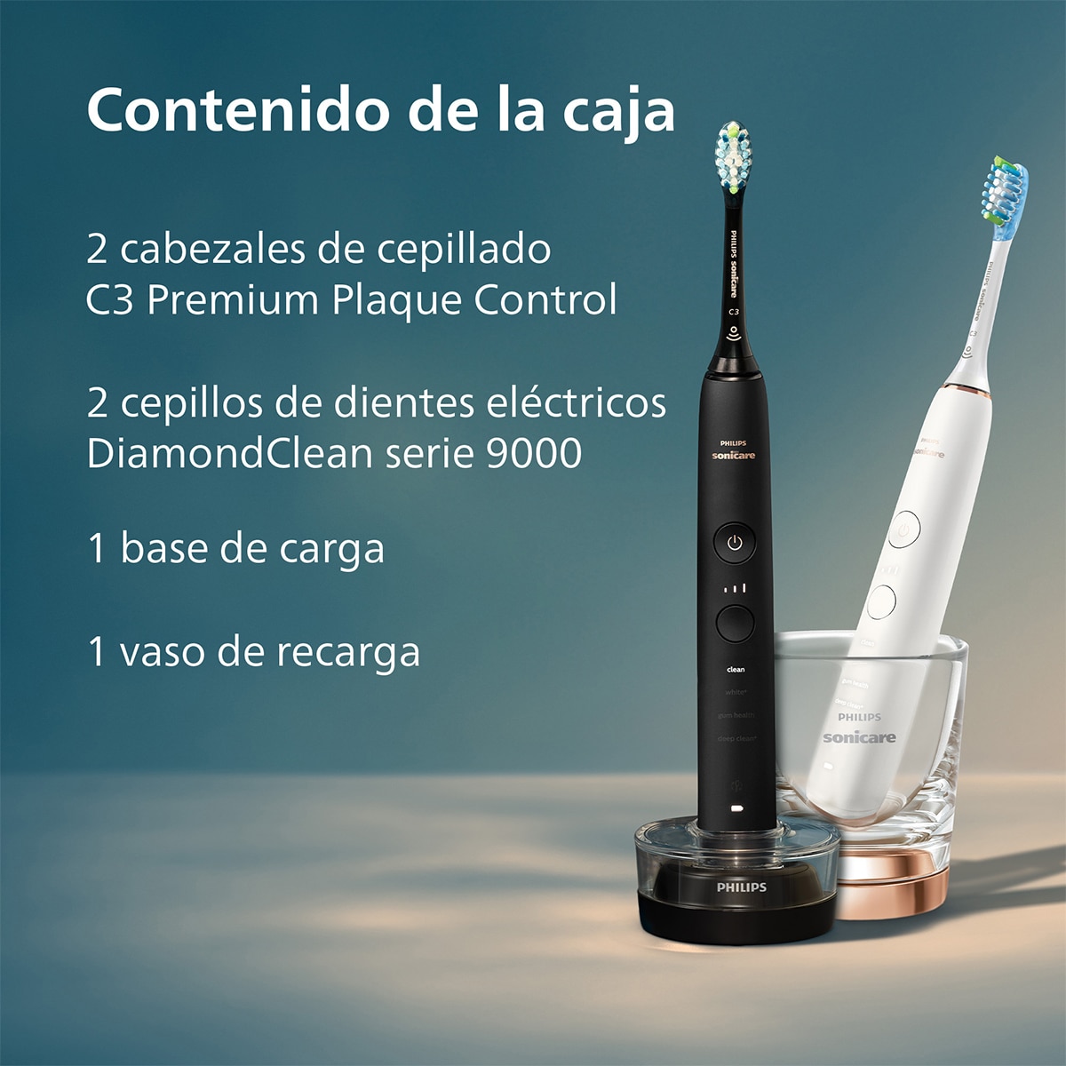 Pack 2 cepillos de dientes eléctricos Philips Sonicare DiamondClean 9000, tecnología sónica, sensor de presión, 4 modos, 2 intensidades, conectado Blanco y negro-8