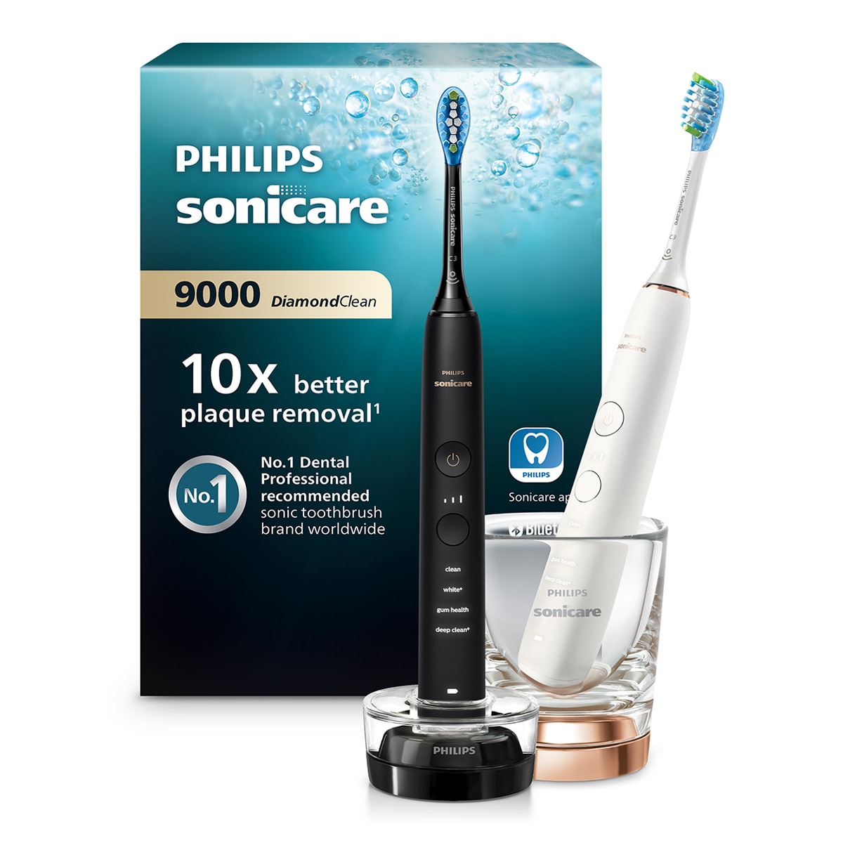 Pack 2 cepillos de dientes eléctricos Philips Sonicare DiamondClean 9000, tecnología sónica, sensor de presión, 4 modos, 2 intensidades, conectado Blanco y negro-9