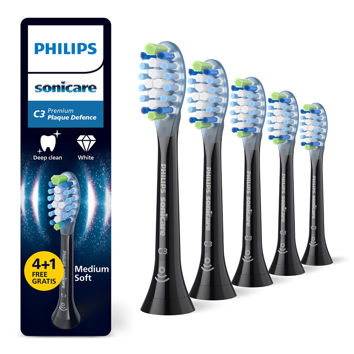 Philips – Pack de 5 cabezales de recambio Philips Sonicare Premium defensa placa, cepillo eléctrico.