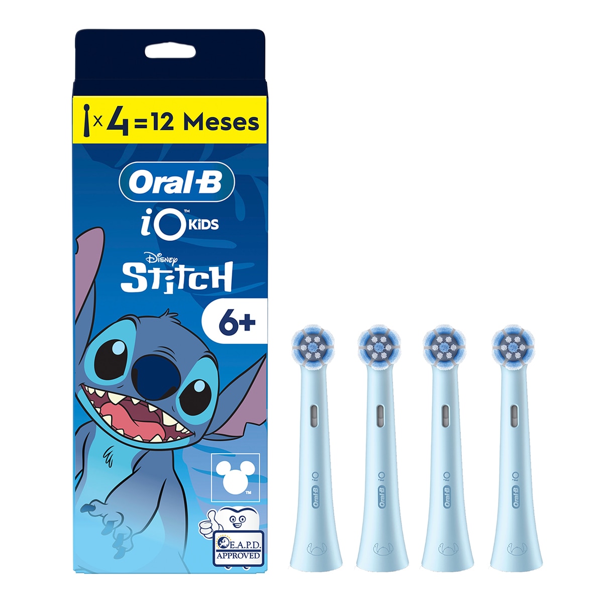 Recambio de cepillo dental Oral-B iO Kids Stitch, para Mayores de 6 años, Pack de 4 - Azul Azul-1