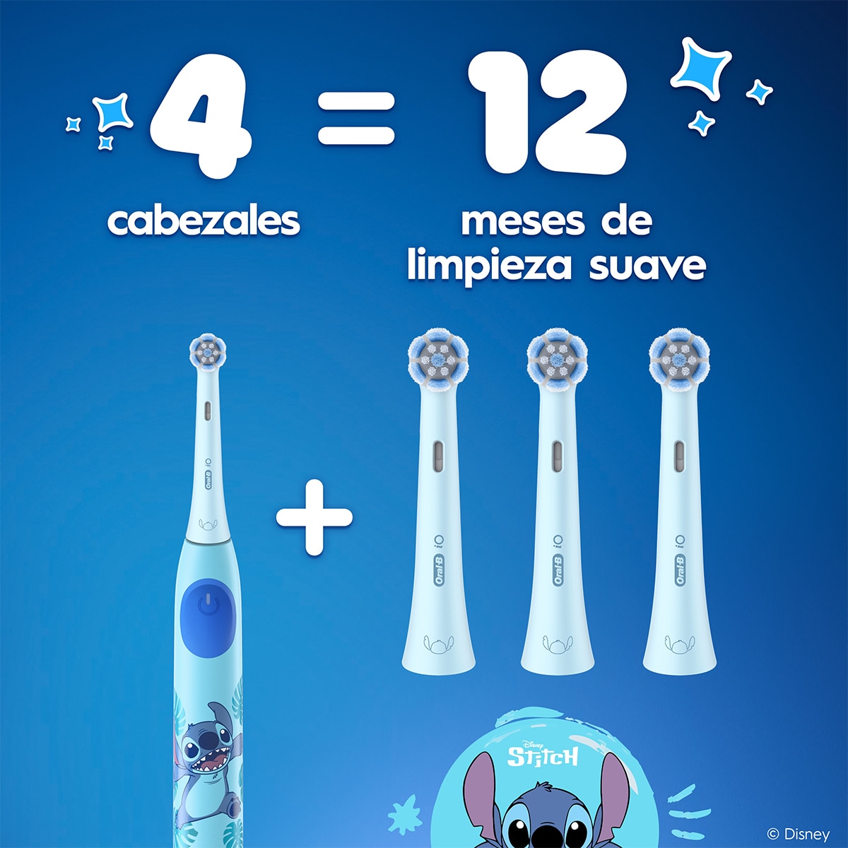 Recambio de cepillo dental Oral-B iO Kids Stitch, para Mayores de 6 años, Pack de 4 - Azul Azul-3