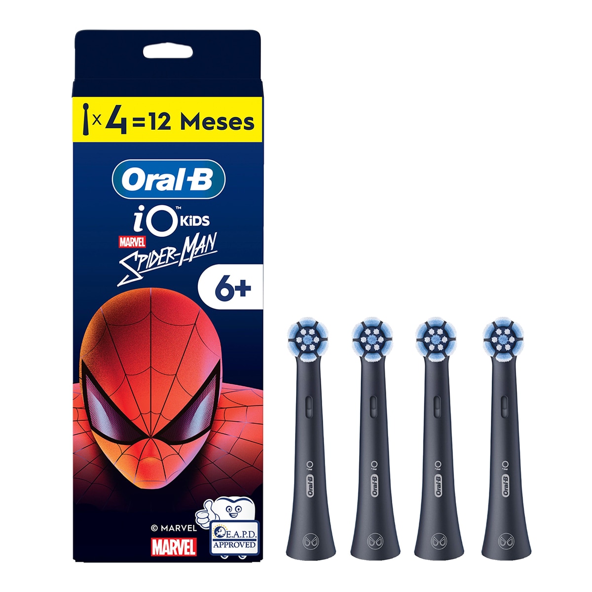 Recambio de cepillo dental Oral-B iO Kids Spiderman, para Edad 6+, Pack de, 4 - Negro Negro-1