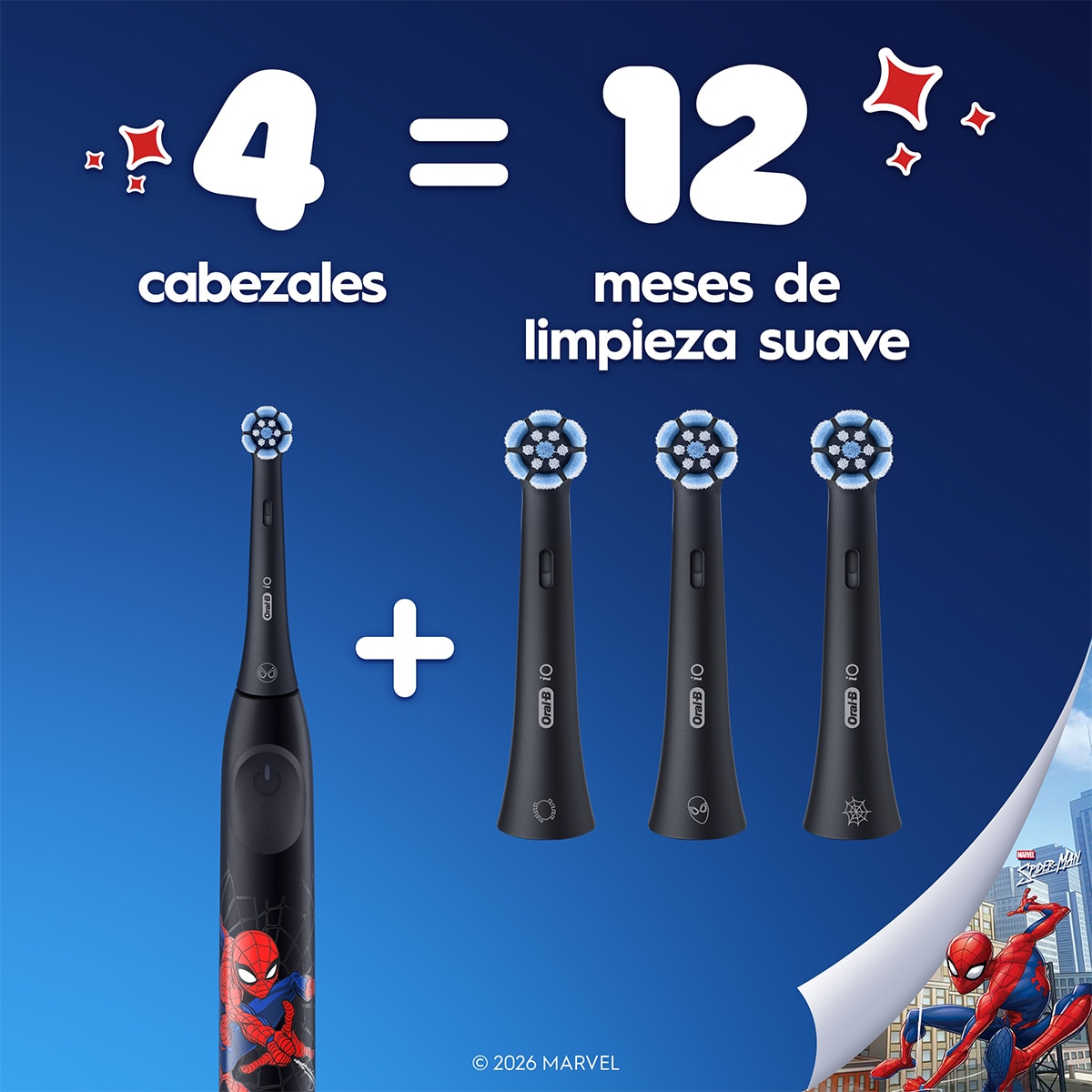 Recambio de cepillo dental Oral-B iO Kids Spiderman, para Edad 6+, Pack de, 4 - Negro Negro-4