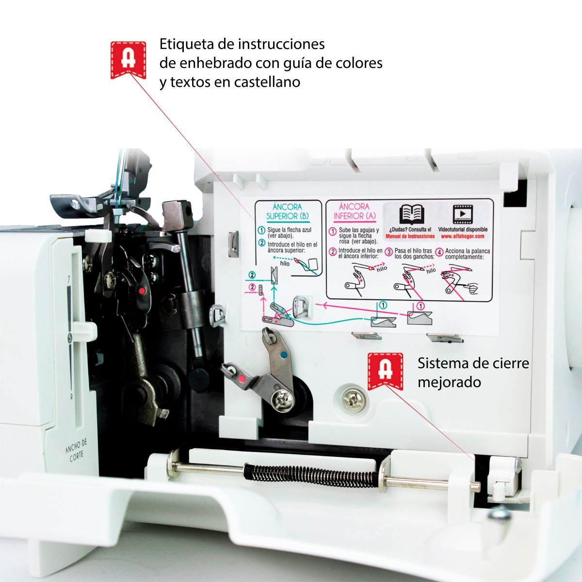 Máquina remalladora Alfa Overlock 8707+ con brazo libre Blanco-4
