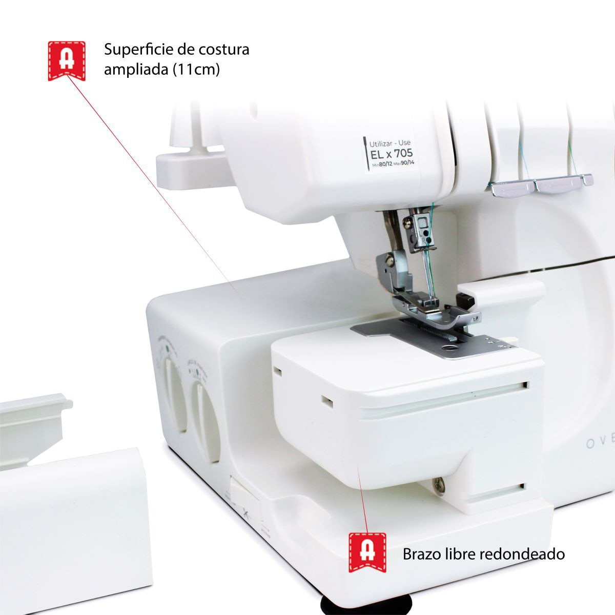 Máquina remalladora Alfa Overlock 8707+ con brazo libre Blanco-5