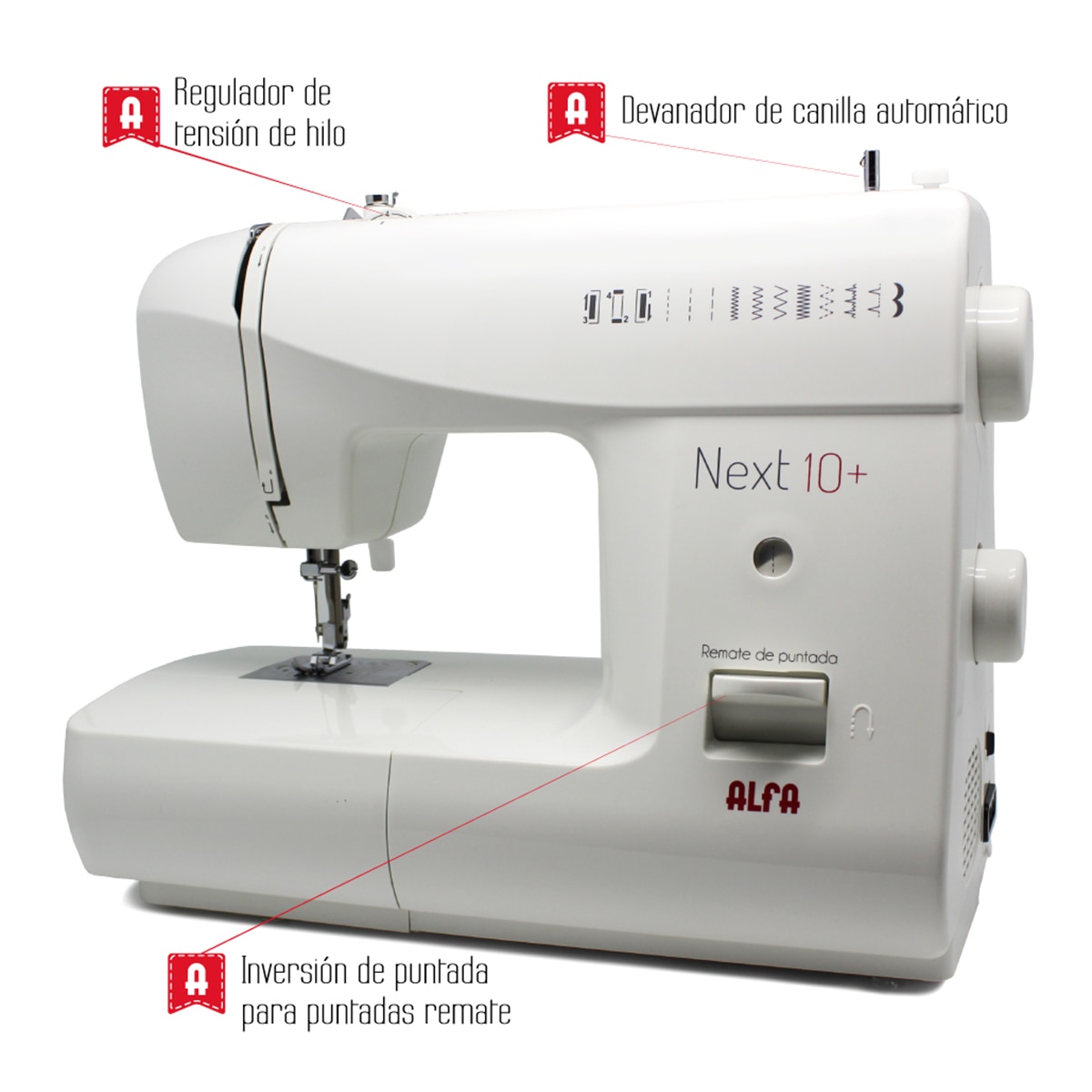 Máquina de coser Alfa Next 10+ con brazo libre Blanco-8