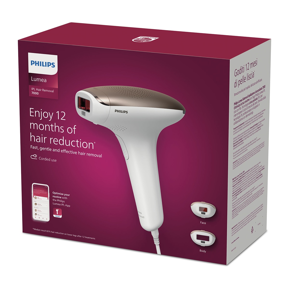 Depiladora IPL Philips Lumea Serie 7000, depilación permanente, luz pulsada, 2 cabezales, cara y cuerpo Blanco-10