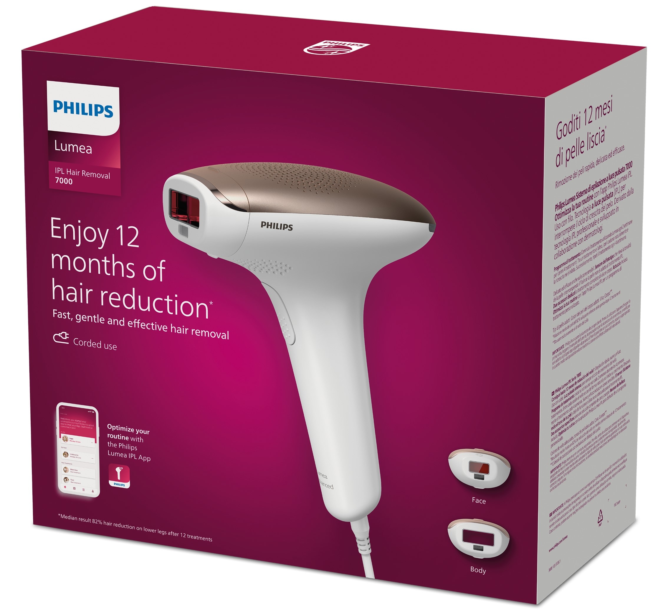 Depiladora IPL Philips Lumea Serie 7000, depilación permanente, luz pulsada, 2 cabezales, cara y cuerpo Blanco-11