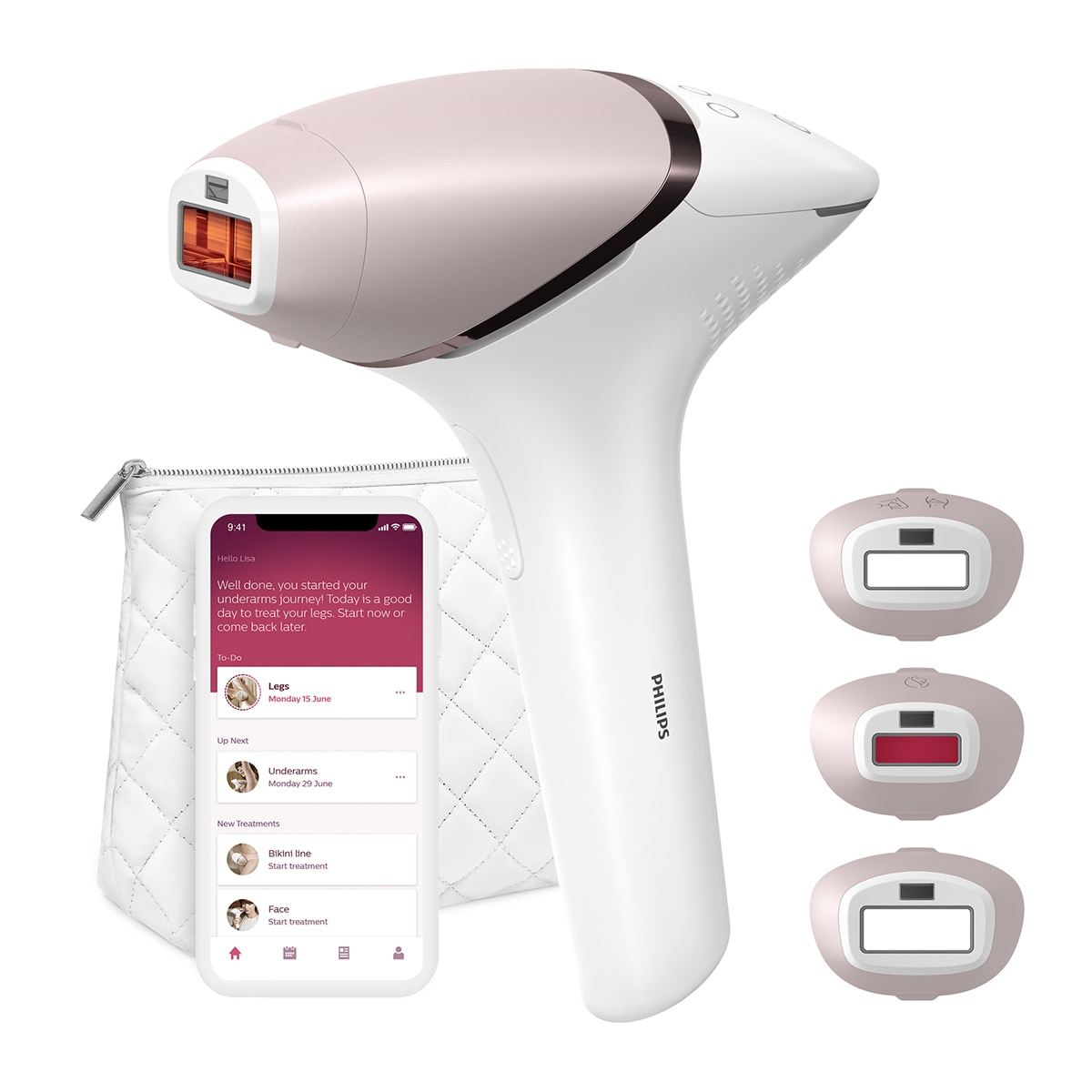 Philips – Depiladora IPL Philips Lumea Serie 9000, depilación permanente, uso sin cable, luz pulsada, 3 cabezales, cara y cuerpo, sensor de piel inteligente.