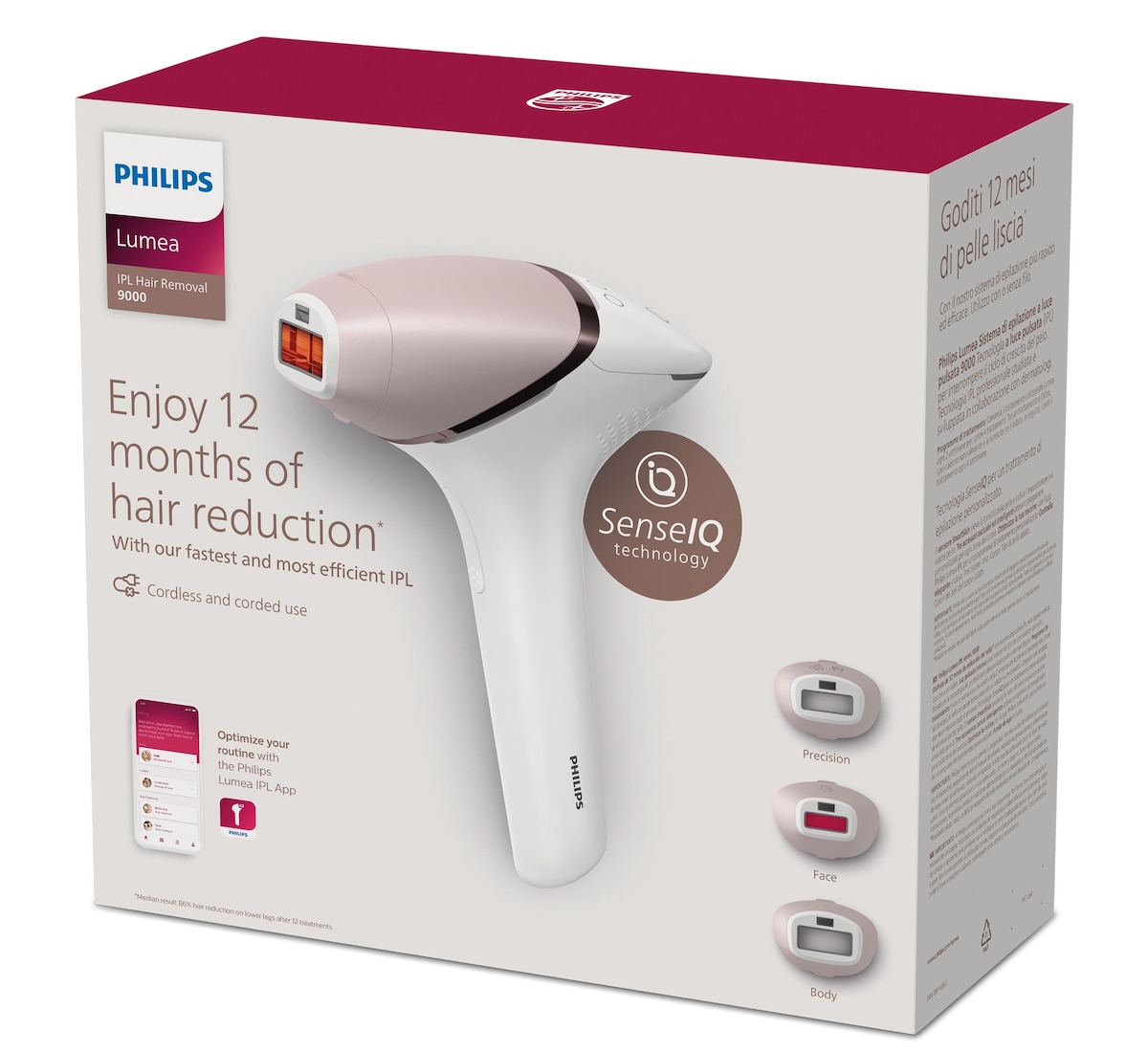 Depiladora IPL Philips Lumea Serie 9000, depilación permanente, uso sin cable, luz pulsada, 3 cabezales, cara y cuerpo, sensor de piel inteligente Blanco-12