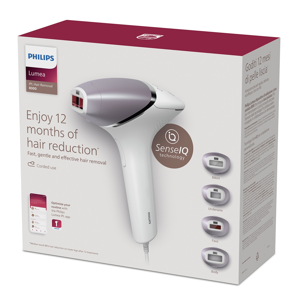 Depiladora IPL Philips Lumea Serie 8000, depilación permanente, luz pulsada, 4 cabezales, cara y cuerpo, sensor de piel inteligente Blanco-11