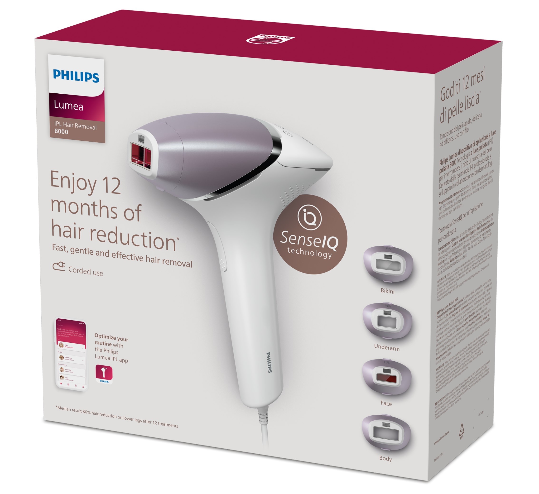 Depiladora IPL Philips Lumea Serie 8000, depilación permanente, luz pulsada, 4 cabezales, cara y cuerpo, sensor de piel inteligente Blanco-12