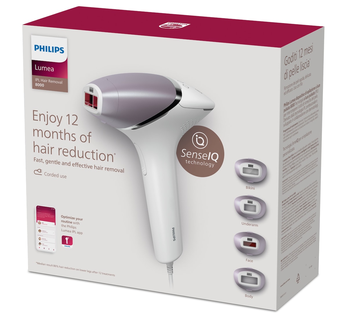 Depiladora IPL Philips Lumea Serie 8000, depilación permanente