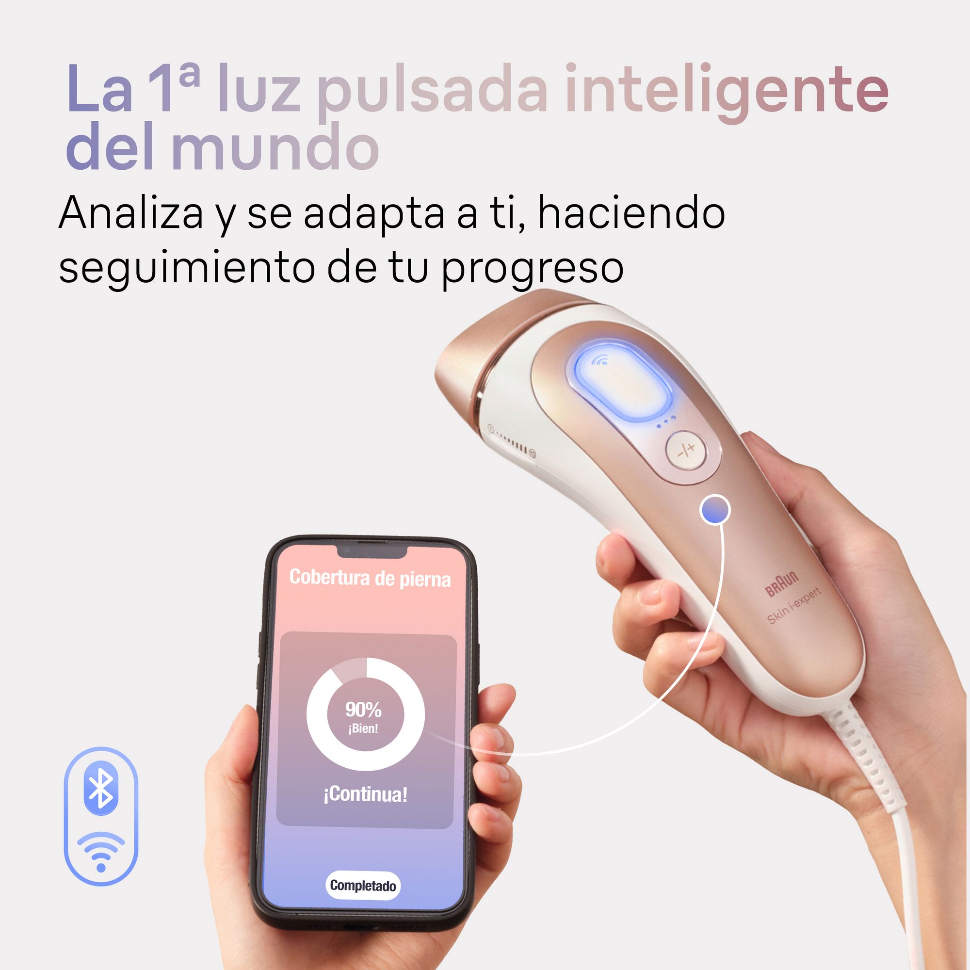 Depiladora IPL para mujer Braun Skin i·expert Smart IPL PL7147 para cuerpo y cara, 2 cabezales Blanco / Bronce-4