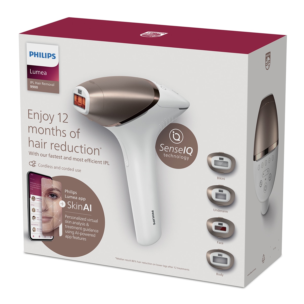 Depiladora de Luz Pulsada IPL Philips Serie 9900 BRI951/01 Inteligência Artificial, Depilação Permanente, Luz Pulsada, 4 Cabeças, Cara e Corpo Branco-10