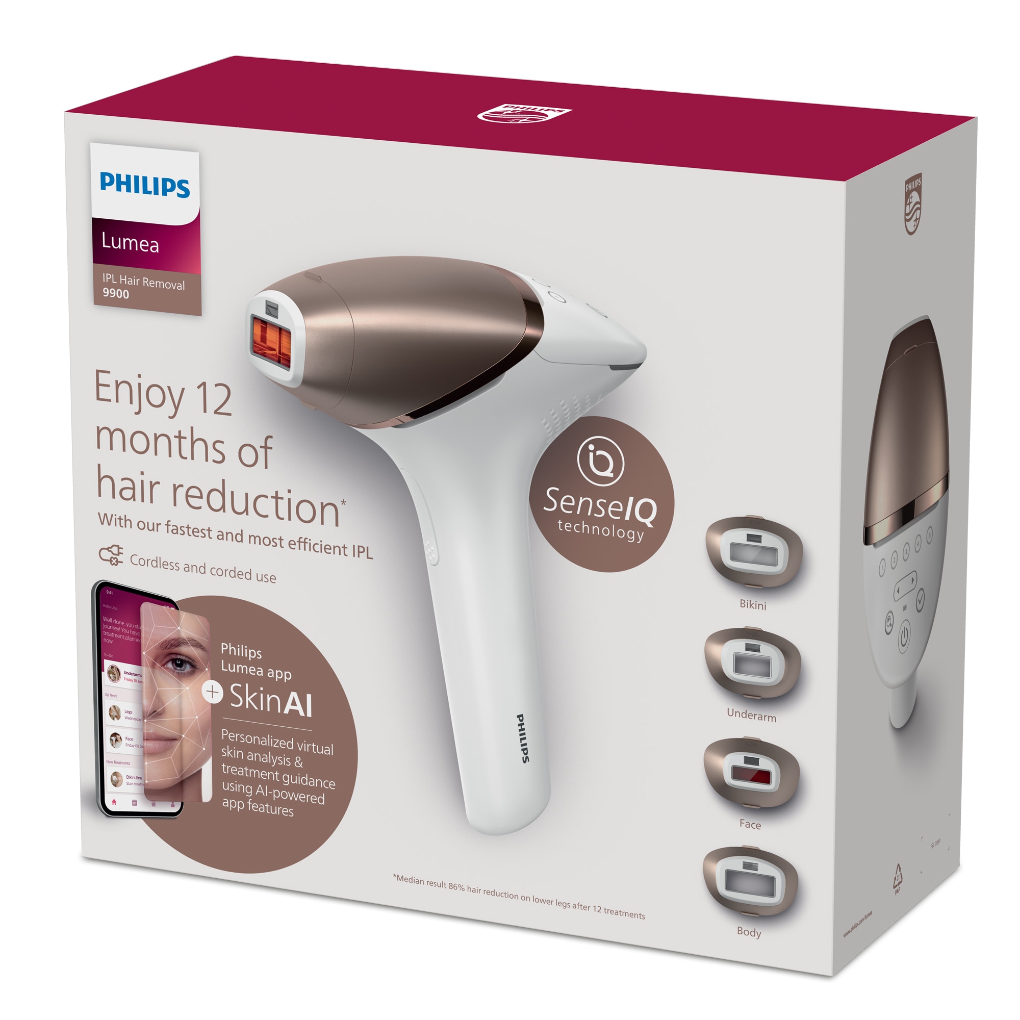 Depiladora de Luz Pulsada IPL Philips Serie 9900 BRI951/01 Inteligência Artificial, Depilação Permanente, Luz Pulsada, 4 Cabeças, Cara e Corpo Branco-11