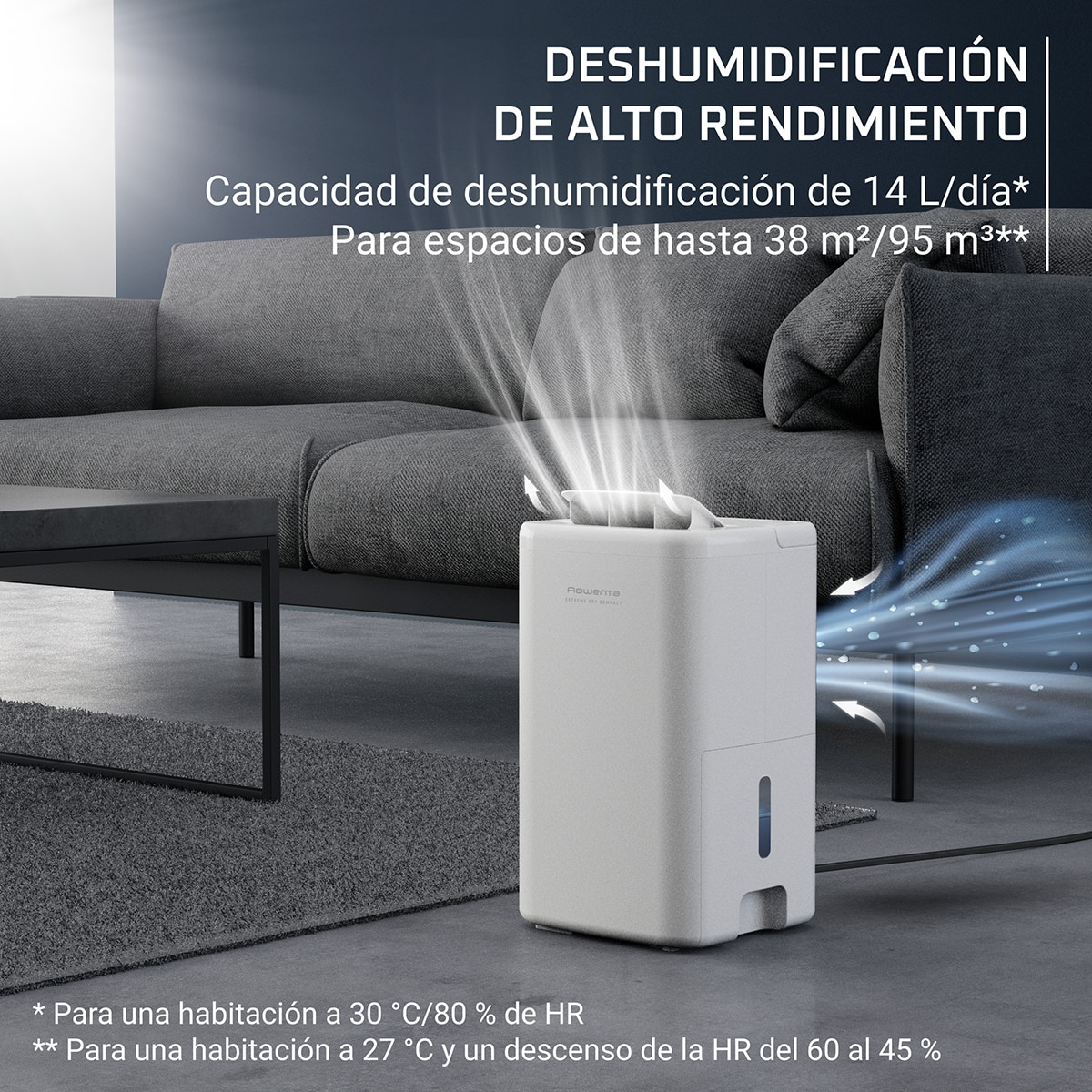 Deshumidificador Rowenta Extreme Dry Compact elimina hasta 14 litros de humedad al día, Cobertura 40 m2, 40db, DH525 Blanco-4