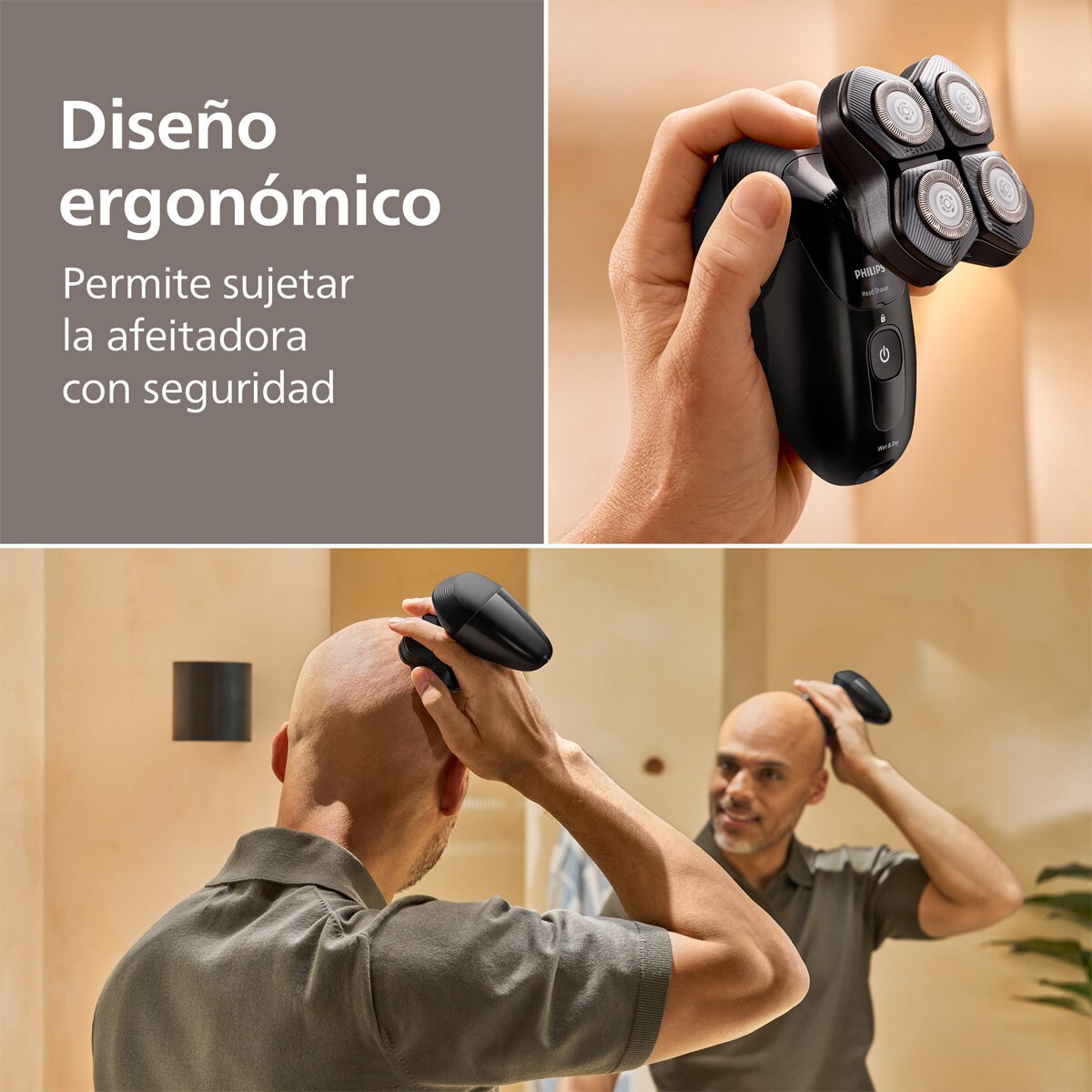 Afeitadora para la cabeza Philips Pro 5000, cabezal flexible 360, 60 min autonomía Negro-5
