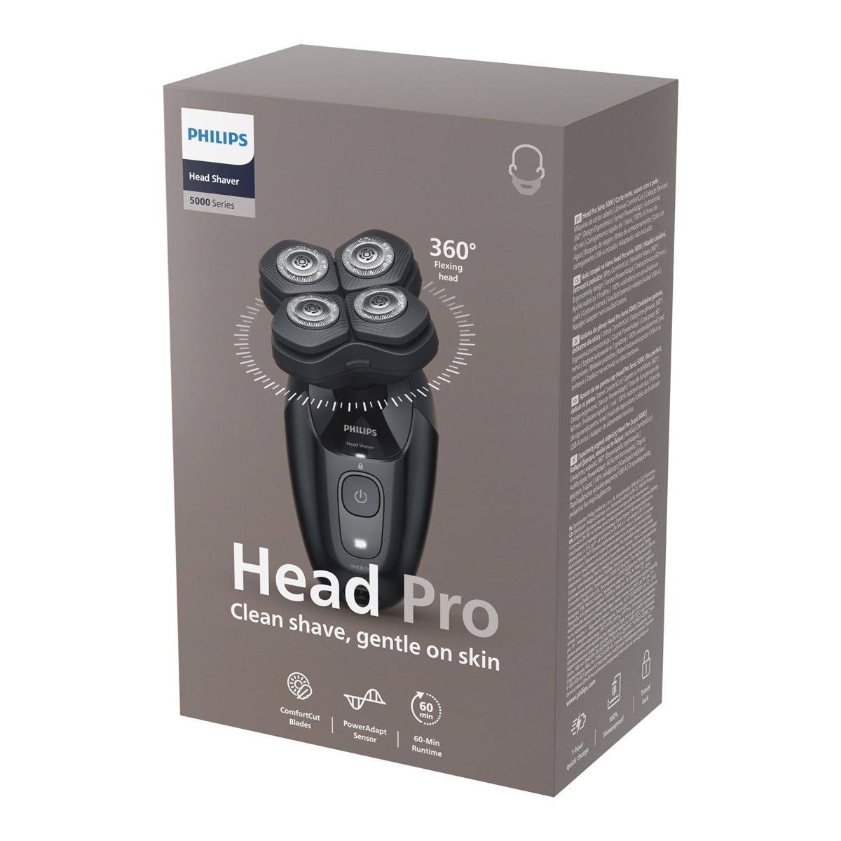 Afeitadora para la cabeza Philips Pro 5000, cabezal flexible 360, 60 min autonomía Negro-7