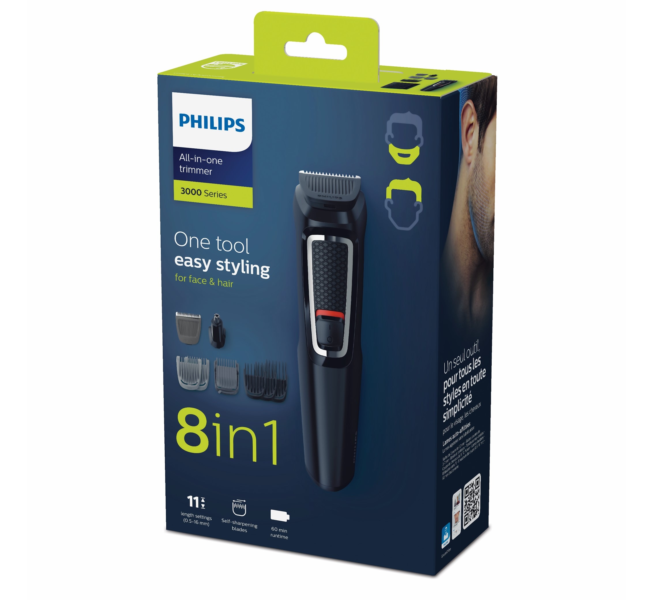 Recortadora 8 en 1 Philips Serie 3000, barbero y cortapelos, multibarbero todo en 1, uso en seco y mojado, 60 min autonomía 8