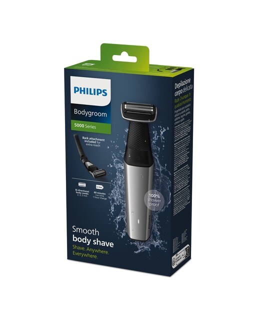 Afeitadora corporal Philips Serie 5000, recorta y afeita, con accesorio para la espalda, uso en seco y húmedo, 60 min de autonomía 11