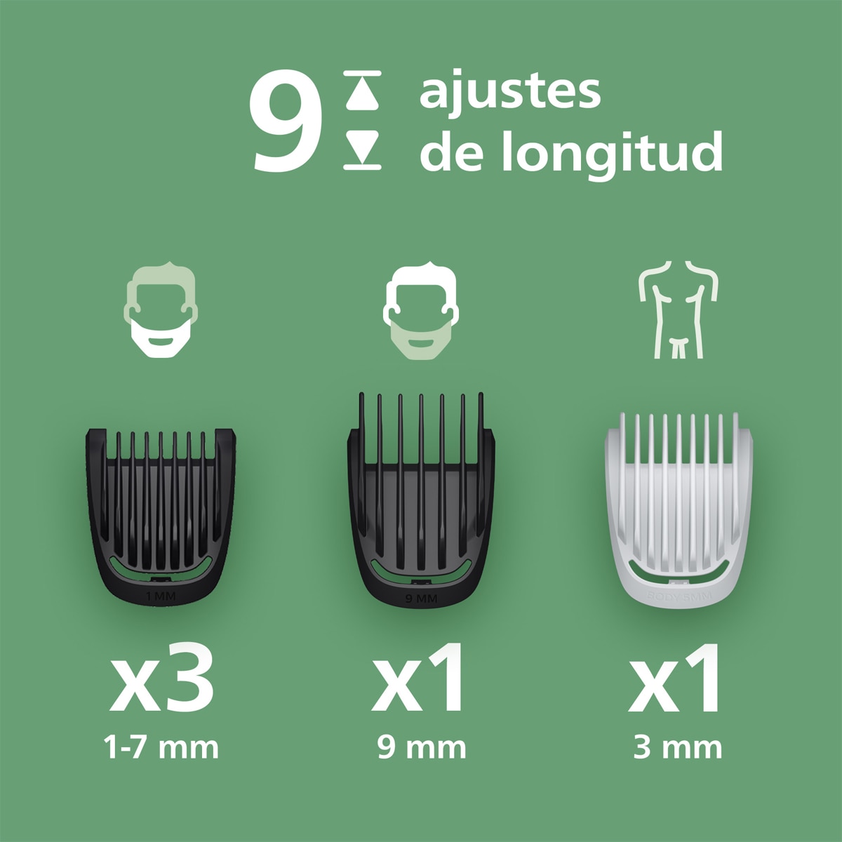 Recortadora 7 en 1 Philips Serie 3000, para barba, pelo y cuerpo, 70 min autonomía Negro-3