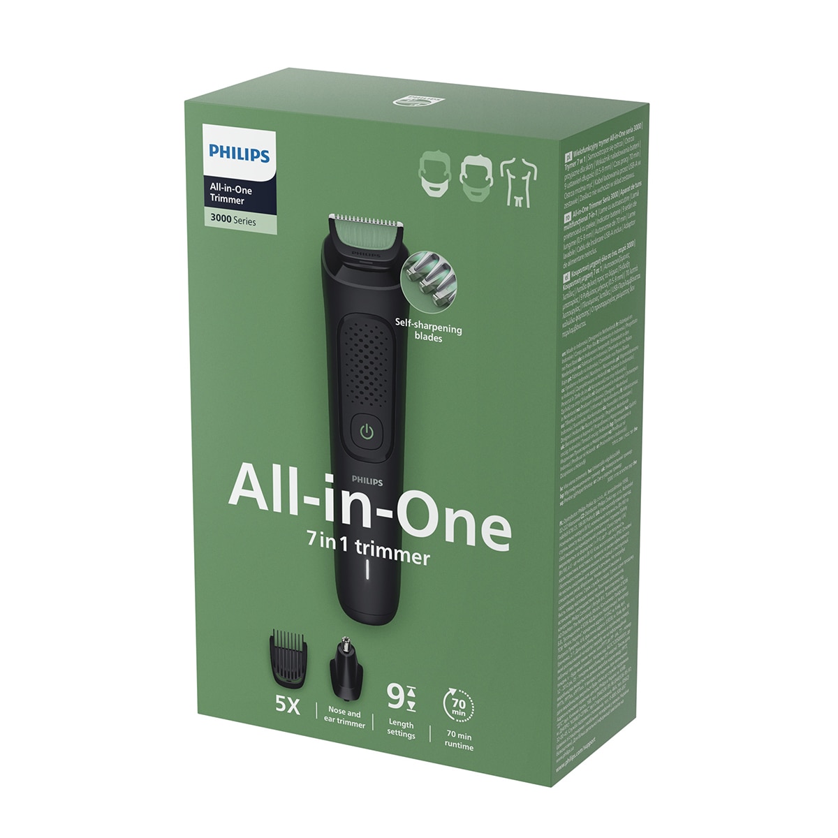 Recortadora 7 en 1 Philips Serie 3000, para barba, pelo y cuerpo, 70 min autonomía Negro-10