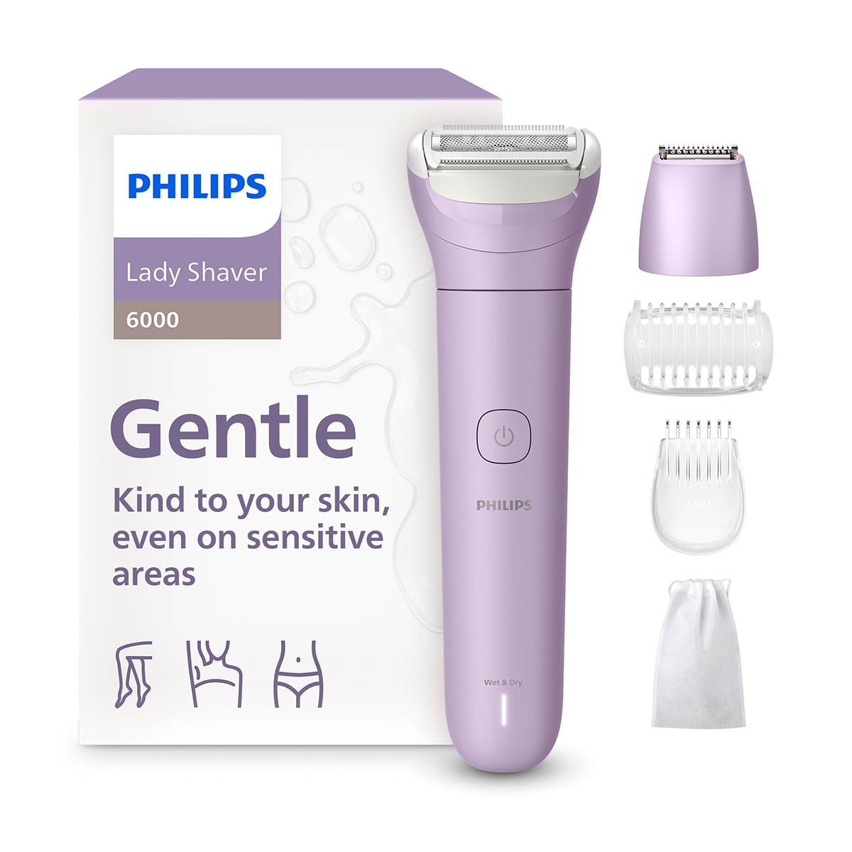 Rasuradora Philips S6000, afeitadora corporal mujer, cuerpo, piernas y axilas, uso en seco y mojado, 4 accesorios Morado-4