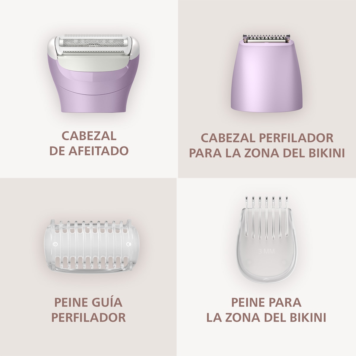 Rasuradora Philips S6000, afeitadora corporal mujer, cuerpo, piernas y axilas, uso en seco y mojado, 4 accesorios Morado-9