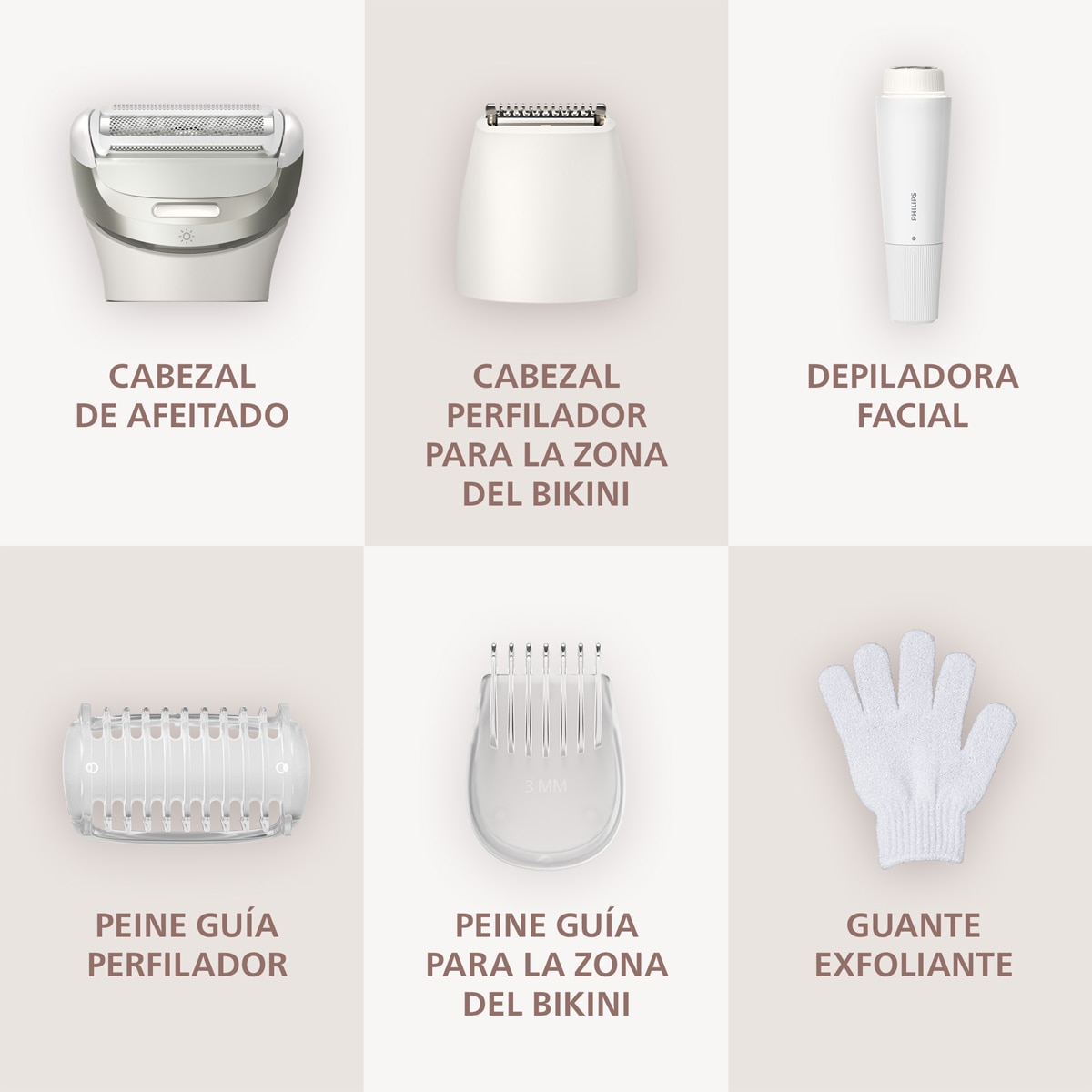 Rasuradora Philips S8000, afeitadora corporal mujer, depiladora facial, uso en seco y mojado, 6 accesorios Blanco-10
