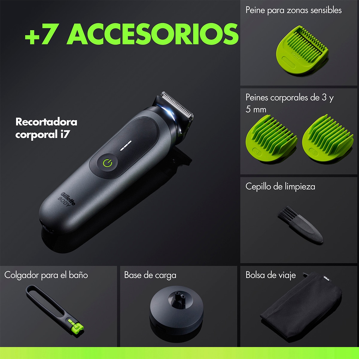 Recortadora corporal todo en uno GilletteLabs i7 Body + Intimate - Verde Verde-7