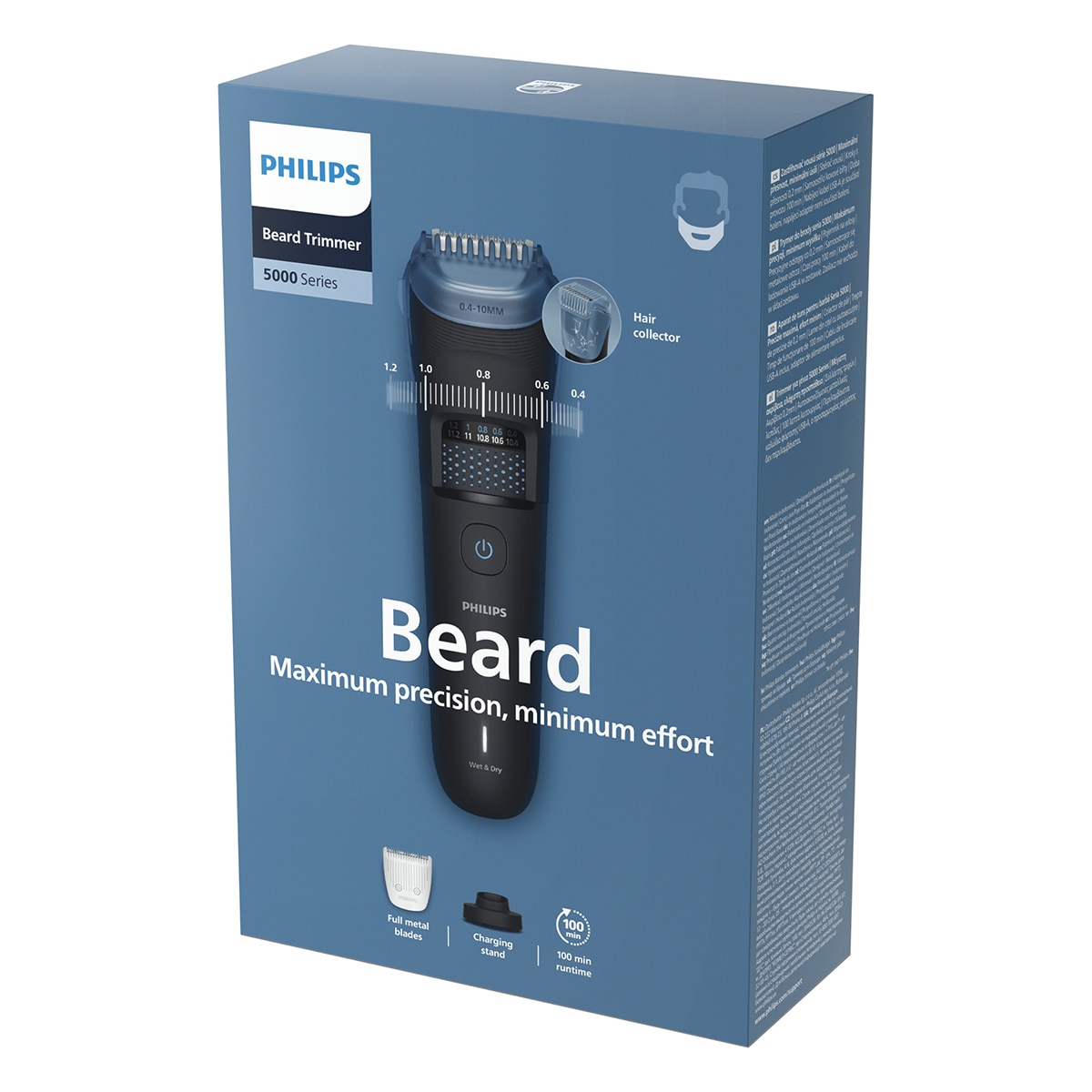 Barbero Philips Series 5000, recortadora de barba, 40 posiciones de longitud, 100 min autonomía Negro-11