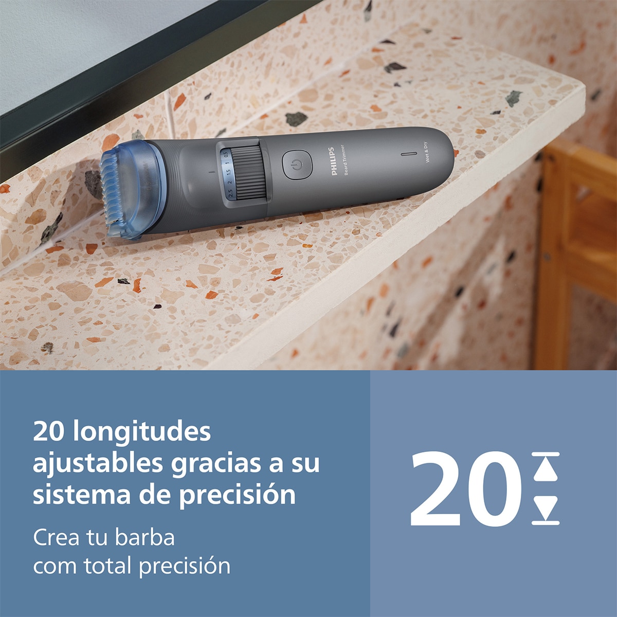Barbero Philips Series 3000, recortadora de barba, 20 posiciones de longitud, 60 min autonomía Negro-6