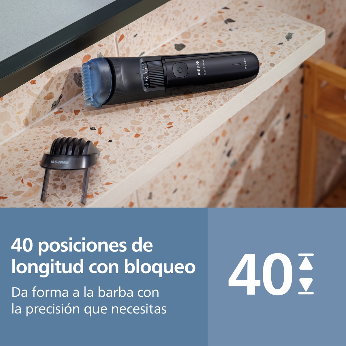 Barbero Philips Series 3000, recortadora de barba, 40 posiciones de longitud, 60 min autonomía Negro-6