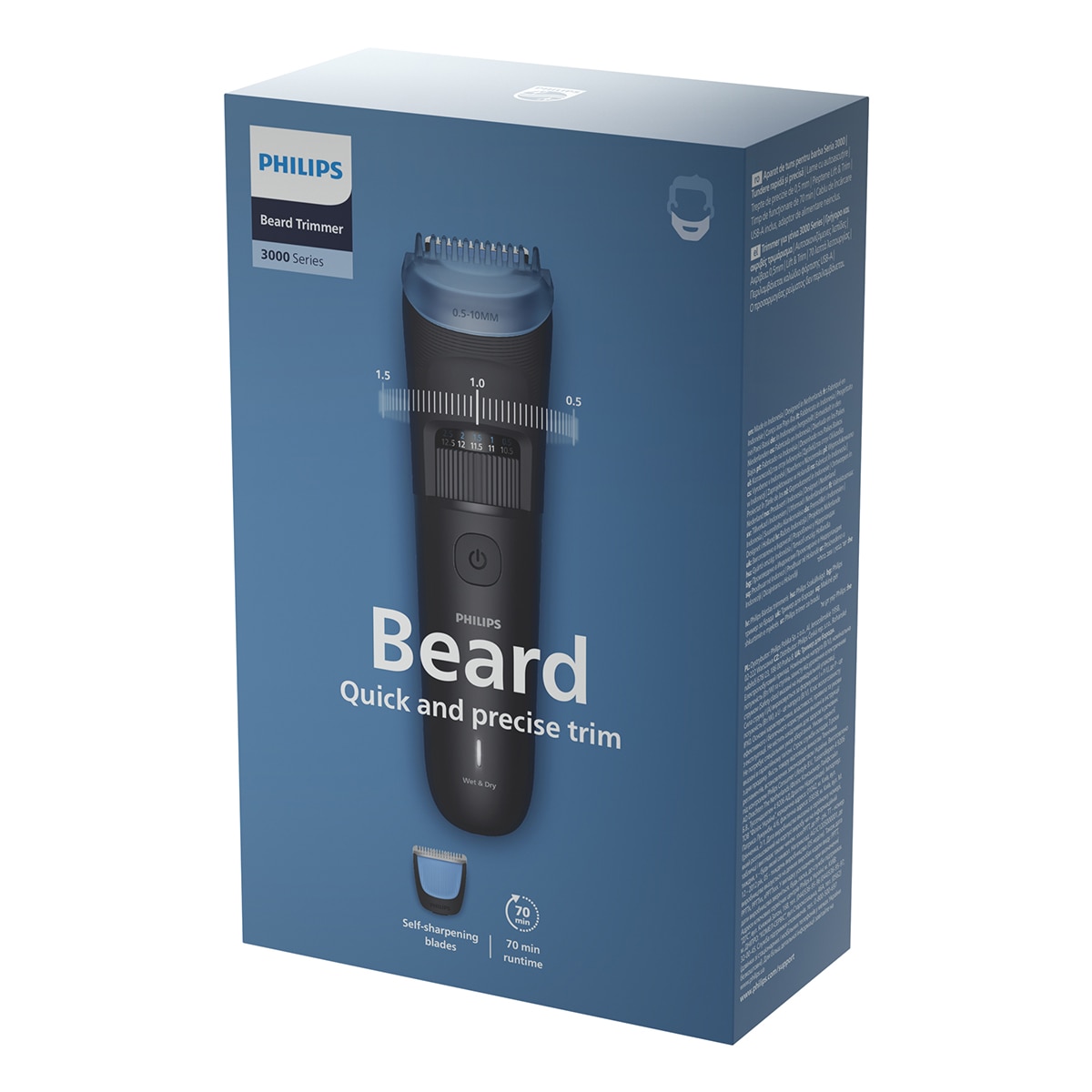 Barbero Philips Series 3000, recortadora de barba, 40 posiciones de longitud, 60 min autonomía Negro-10