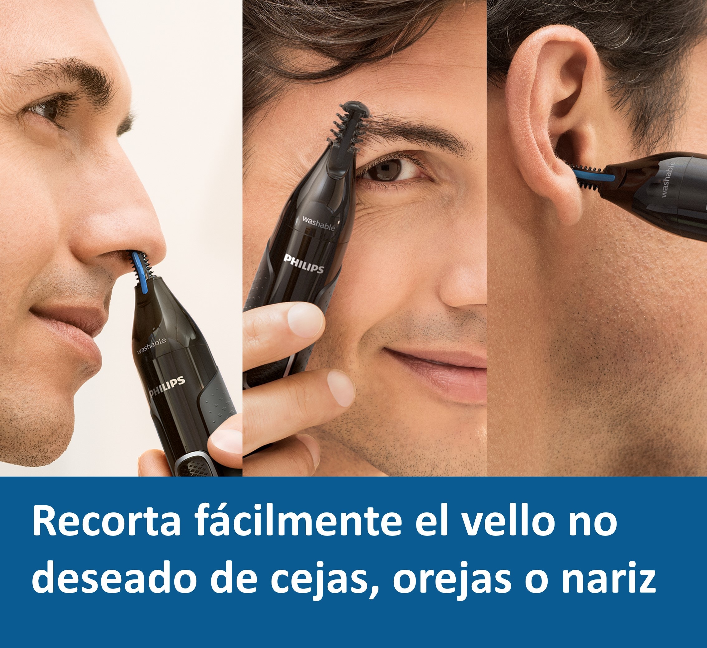 Cortapelos nariz, orejas y cejas Philips Serie 3000, lavable y con pilas Negro-3